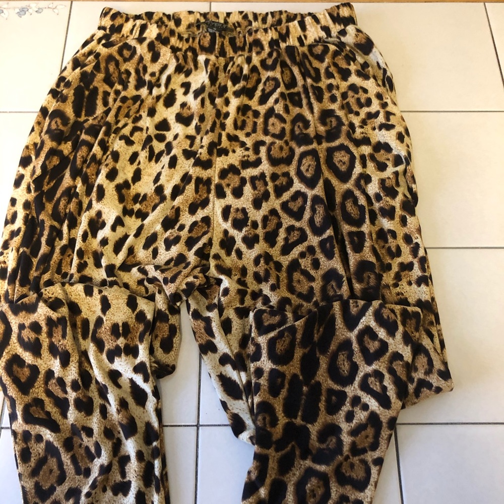 1X leopard elastic top pants 2 side pockets